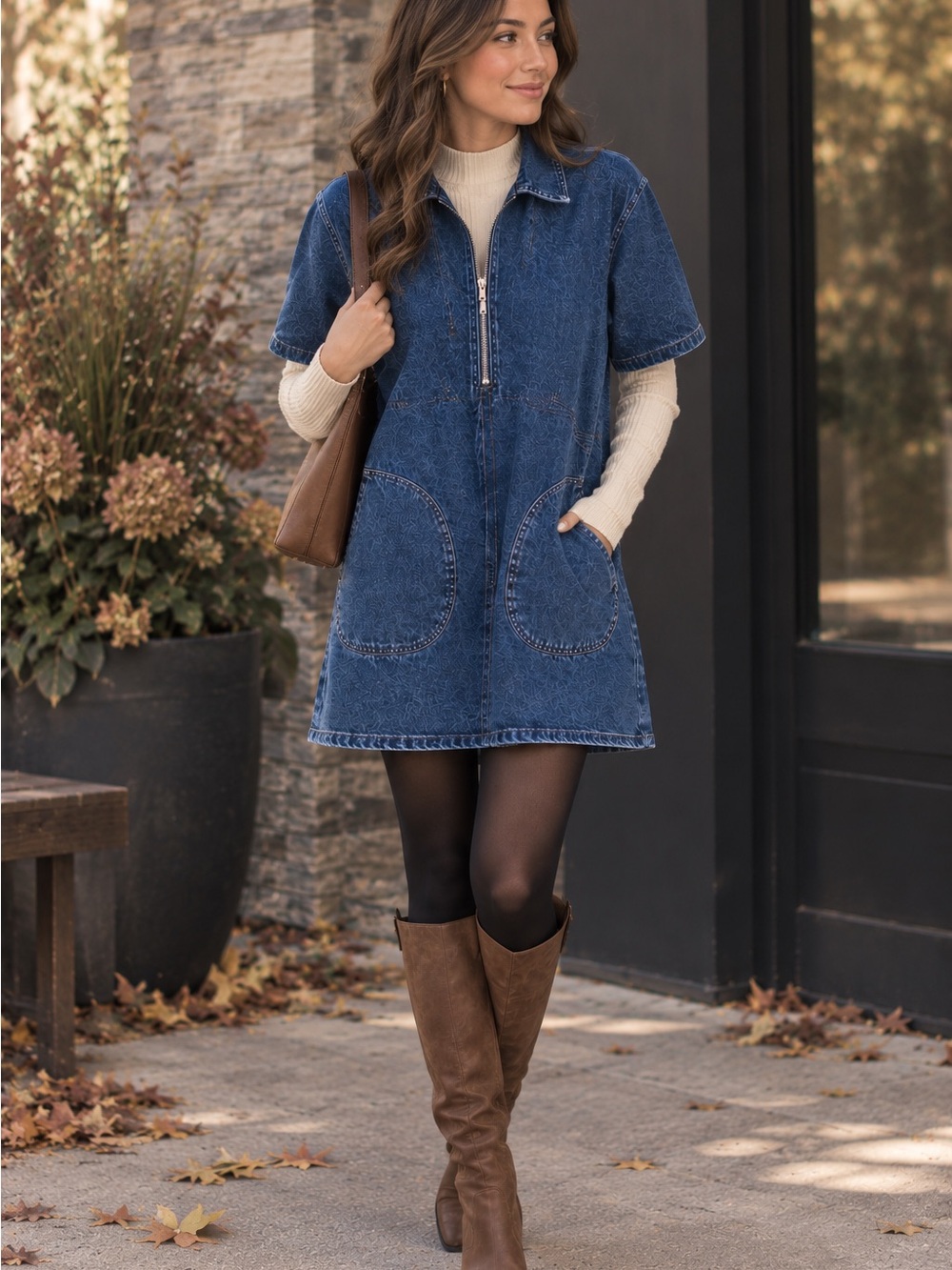 Blank NYC Blue Denim Zip-Front Mini Dress